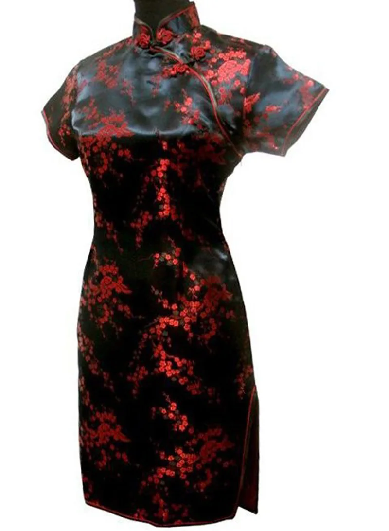 Женское платье-Ципао с цветочным принтом элегантное черное приталенное