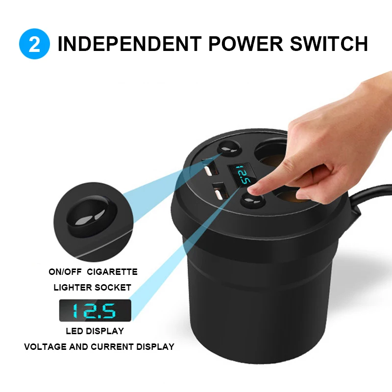 3 1a cup car charger multi function display voltage 2 usb car dc power adapter plug cup cigarette lighter splitter for gps dvr free global shipping