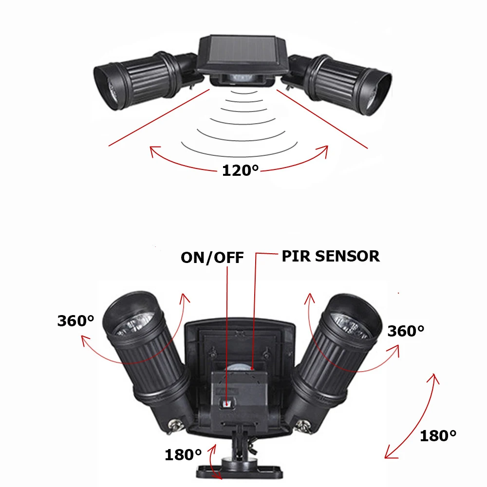 Открытый светодиодный солнечный светильник движения PIR Сенсор двойной Точечный s