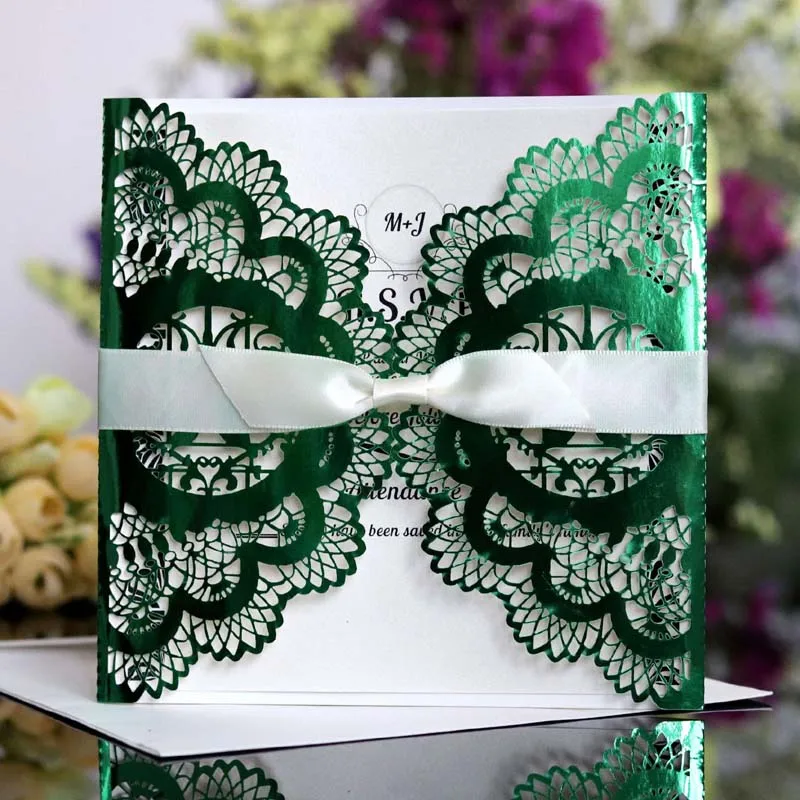 Shiny green 100 шт./лот) Лазерная резка Любовь Птица блестящий зеленый настроить печать свадебные приглашения карты светоотражающее Свадебное приглашение IC115G - Цвет: Shiny green
