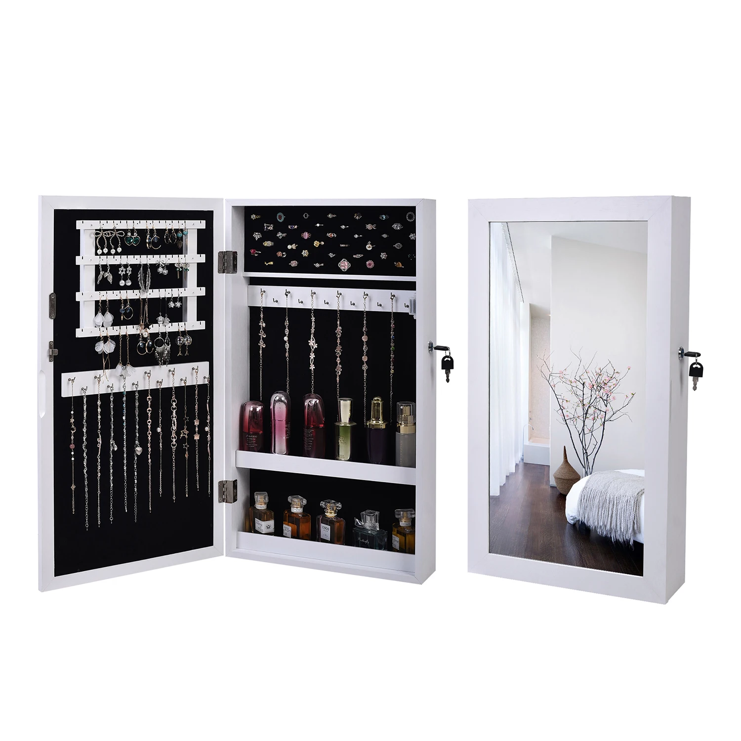 Bedroom Furniture Wall-mounted Mirror Jewelry Storage Cabinet Small Storage Cabinet Cosmetic Lockable Wall Storage Mirror