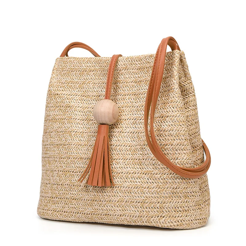 

2020 Summer Women Woven Bags Straw Bucket Bag Handbag Tassel Drawstring Shoulder Bag Messenger Crossbody Bags