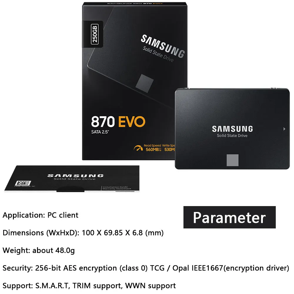 

SAMSUNG SSD 870 EVO 500GB 250GB Internal Solid State Disk HDD Hard Drive SATA III 2.5 Inch 1TB 2TB MLC Laptop Desktop PC