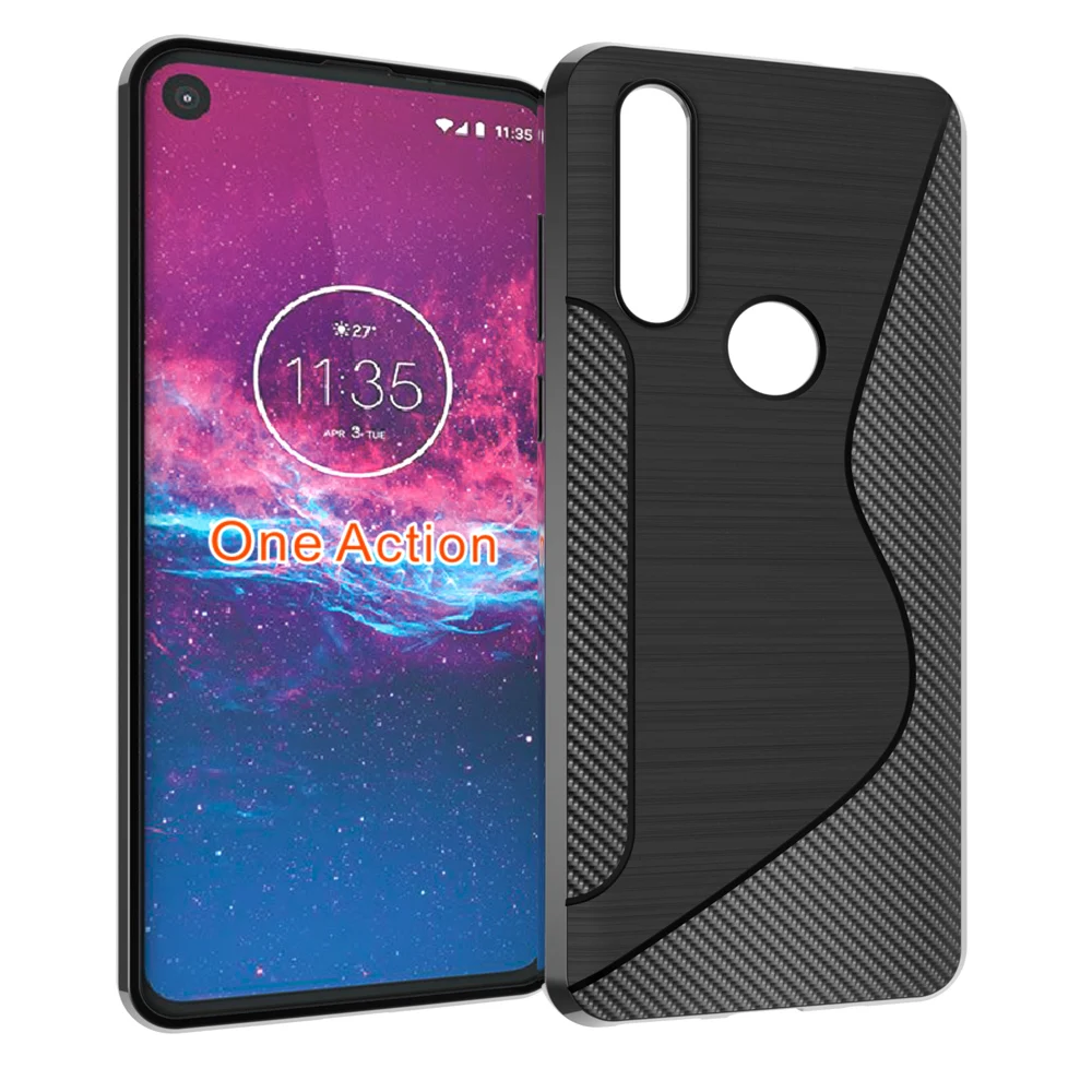 Черный противоударный нескользящий чехол из ТПУ и геля S Line для Motorola Moto One Action/Moto P40