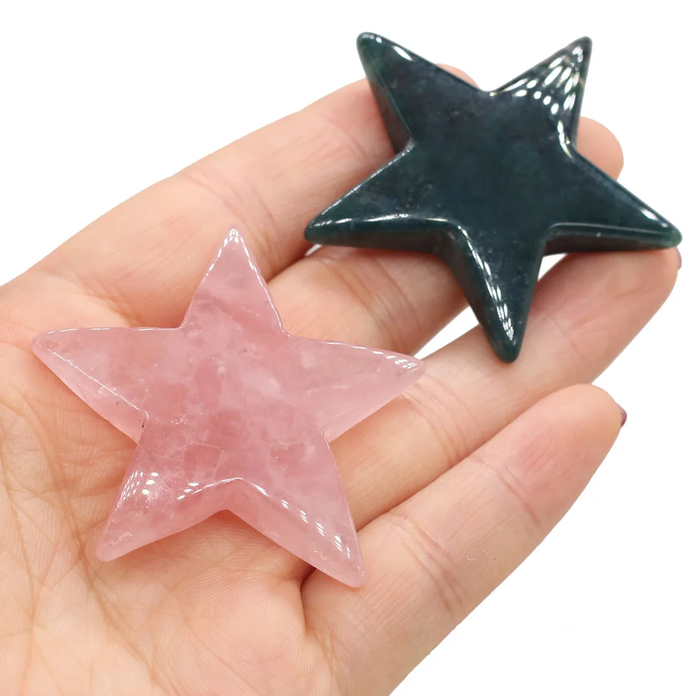 

Natural Stone Five-pointed Star Pendant Rose Quartz Malachite Handmade Crafts DIY Cute Necklace Sweater Chain Jewelry Making