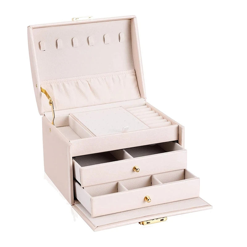 

Women's Jewelry Box,3 Layer Medium Sized Jewelry Storage Box with Lock Portable Travel Jewelry Case for Bracelets Rings
