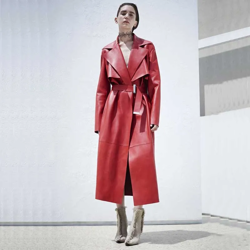 

Бесплатная доставка, оптовая продажа, осенне-зимняя одежда для женщин красный искусственная кожа с треугольным вырезом и длинными рукавами...