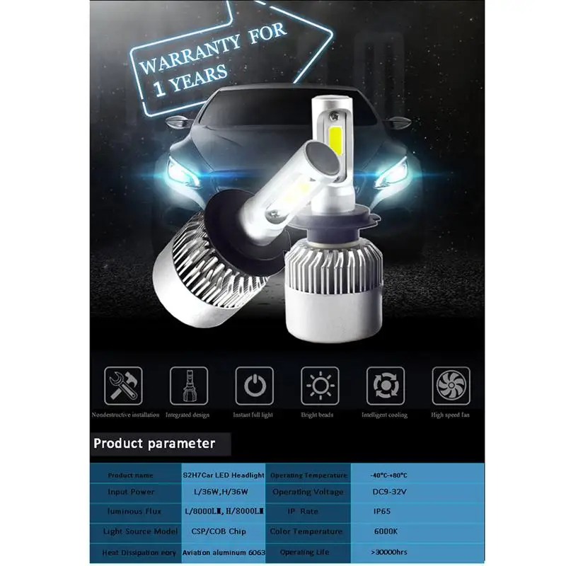 2 шт. Автомобильные светодиодные лампы для передсветильник фар 36 Вт 9 32 В 6000