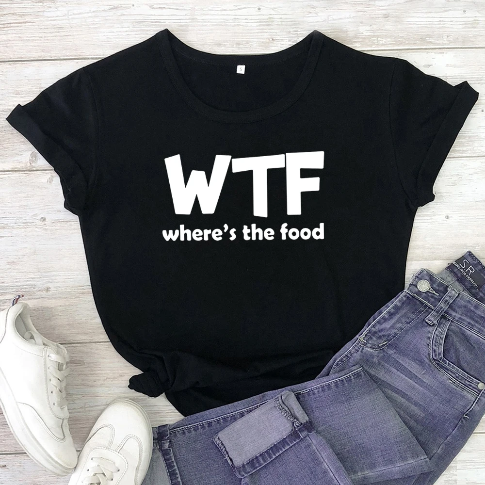 

WTF Letter T shirt Women Short Sleeve Vegan Where's The Food O-Neck Loose Tshirt Summer Plus Size Spanish Fashion Hipster Tops