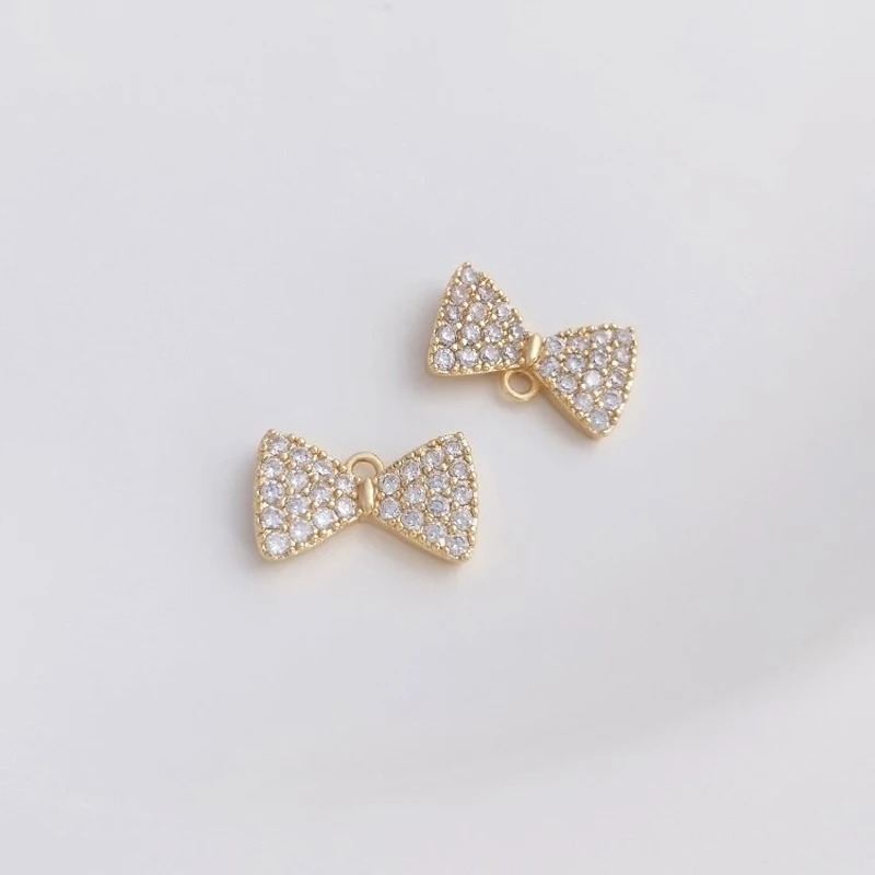 

2 шт 14*8,4 мм 14k позолоченный с цирконом прекрасный лук кулон шармы для изготовления ювелирных изделий DIY ожерелье латунные аксессуары шармы