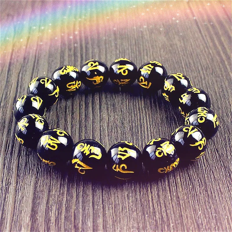 Браслет-талисман из обсидиана агатовый браслет с бусинами шестью словами и