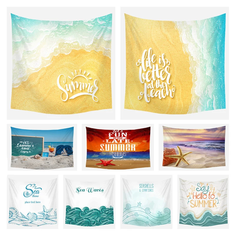 

Sea Beach Tapestry Coconut Tree Wall Hanging Carpet Starfish Sand Beach Wall Blanket Home Decoration