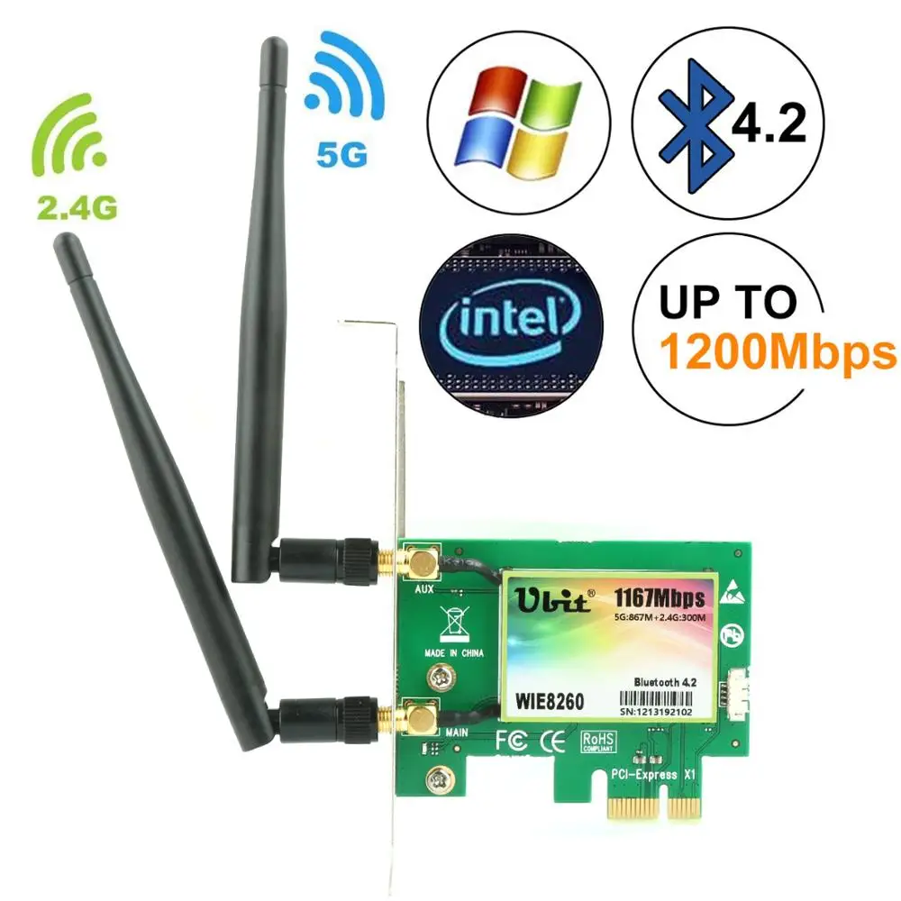 Ubit AC 1167 Мбит/с 8260 Bluetooth 4 2 беспроводная сетевая карта 802 11 wifi 5ghz 867 Мбит/с/2 ГГц 300 для