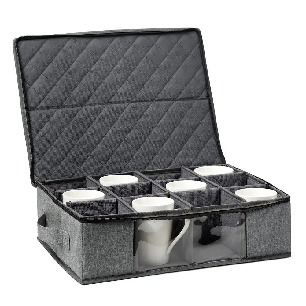 

Coffee Cups Storage Box Containers Chest For Cups Tea Mugs Sets Visible Teacup Pouch With Lid And Handles 12 Compartments For Es