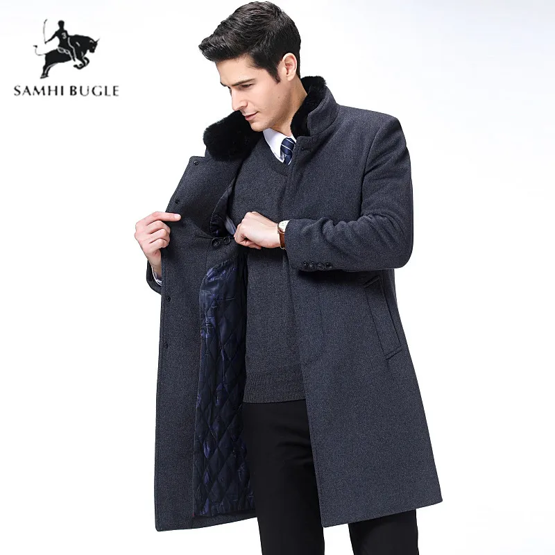 Зимнее теплое шерстяное пальто мужское толстое однобортное длинное мягкое с