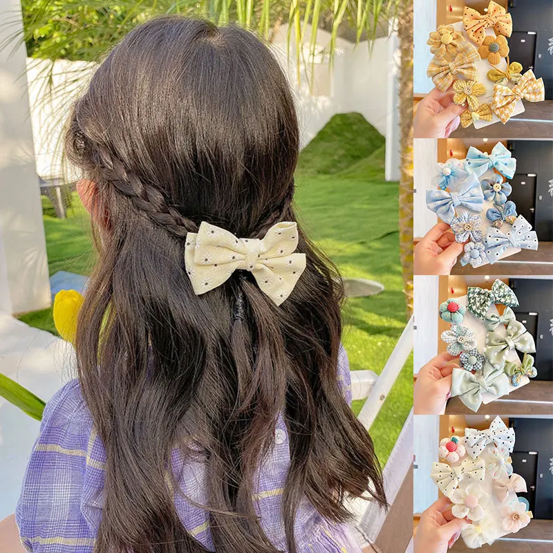 

8pcs/set New Cute Bows Flower Printe Hair Clips For Girls Kids Princess Sweet Hairpin Headdress Fashion Baby Hair Accessories