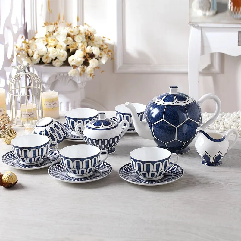Juego de porcelana de caf&eacute; de lujo de 15 piezas, juego de taza de t&eacute; con cabezal de az&uacute;car de porcelana de hueso, regalo &uacute;nico de boda, utensilios de cocina, vajilla-0