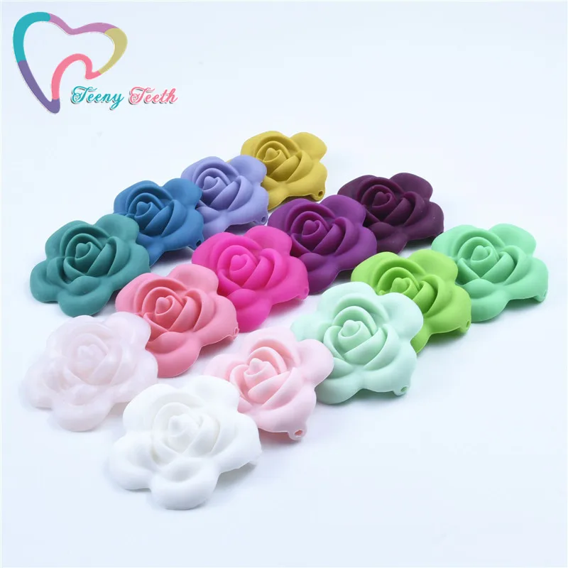 Детские Силиконовые Прорезыватели для зубов 5 шт. с большими бусинами в виде роз