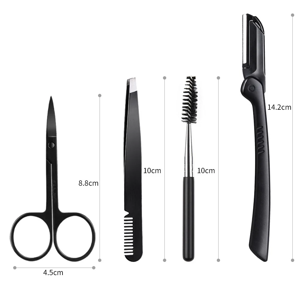 

4PCS Eyebrow Trimmer Eyebrow Razor Kit Eyebrow Scissors Eyebrow Comb Clipper for Face Tweezers Eyelash Eyebrow Trimming Tool Set