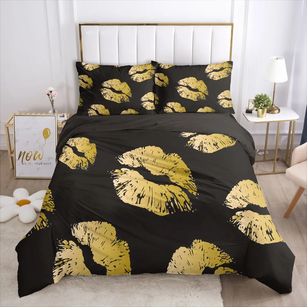 

3D Duvet Cover Set Kissing Lip Design Bedding Sets Quilt Cases Pillow Cases Full Twin Double Single Size Custom White Bed