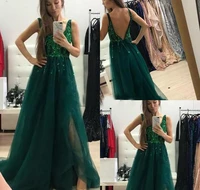 elegant emerald green long evening dresses 2022 sexy backless prom dress floor length a line beaded sequins pageant party gowns