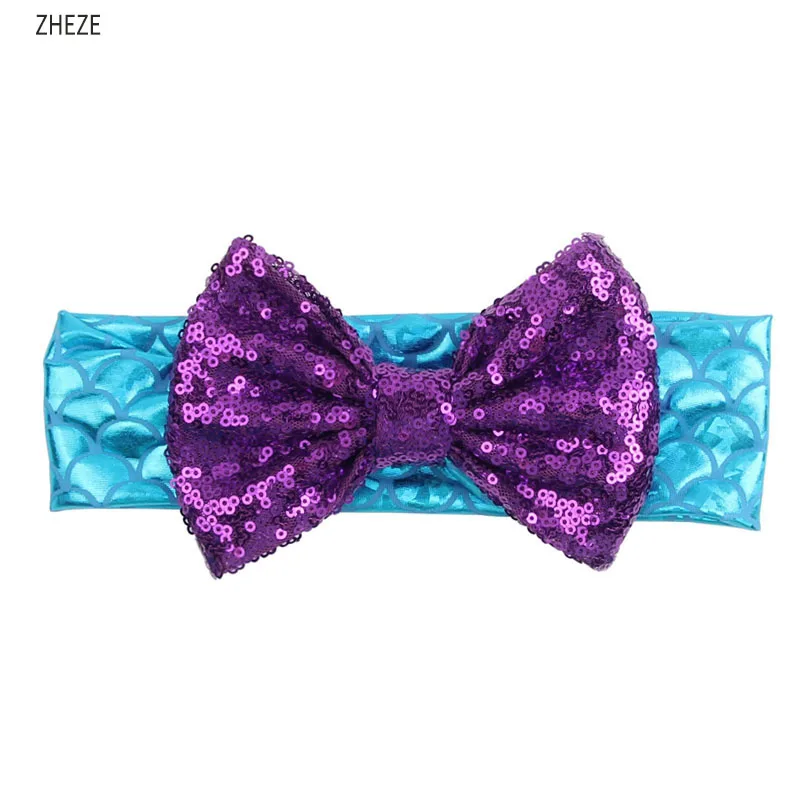 Блеск повязка на голову для Русалочки Девочки Лето 2021 Новый 5''Sequins с бантом