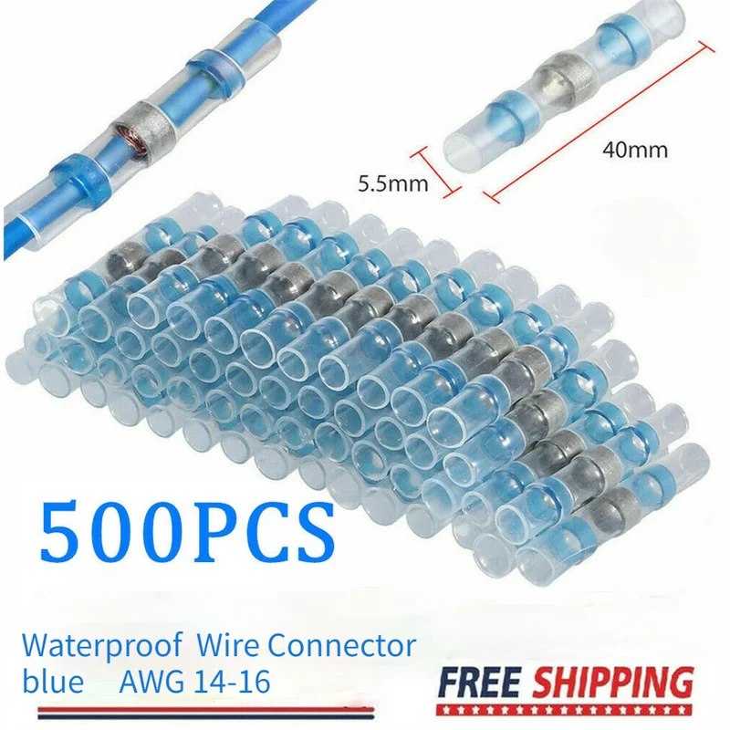

100/500Pcs Sleeve Solder Seal Terminal Heat Shrink Butt Connectors Insulated Waterproof Butt Terminals for Wire Connector Kit