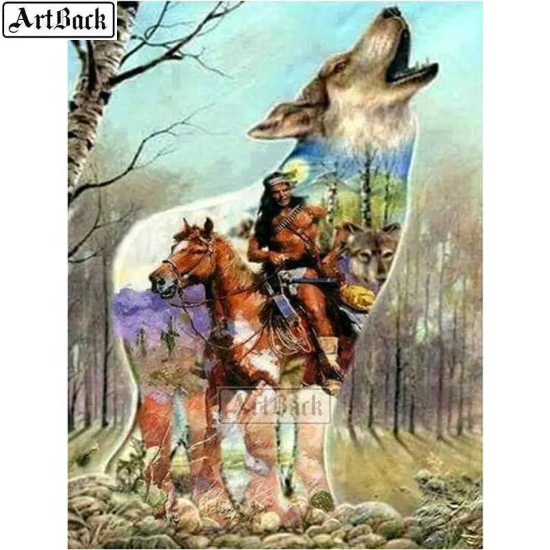 Камни в форме ромба/круглый 5d алмазная живопись волк акварель лошадь картина