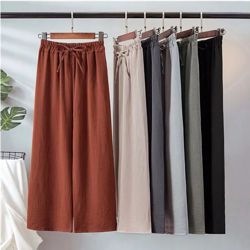 Женские винтажные брюки размера плюс с высокой талией хлопковые и льняные