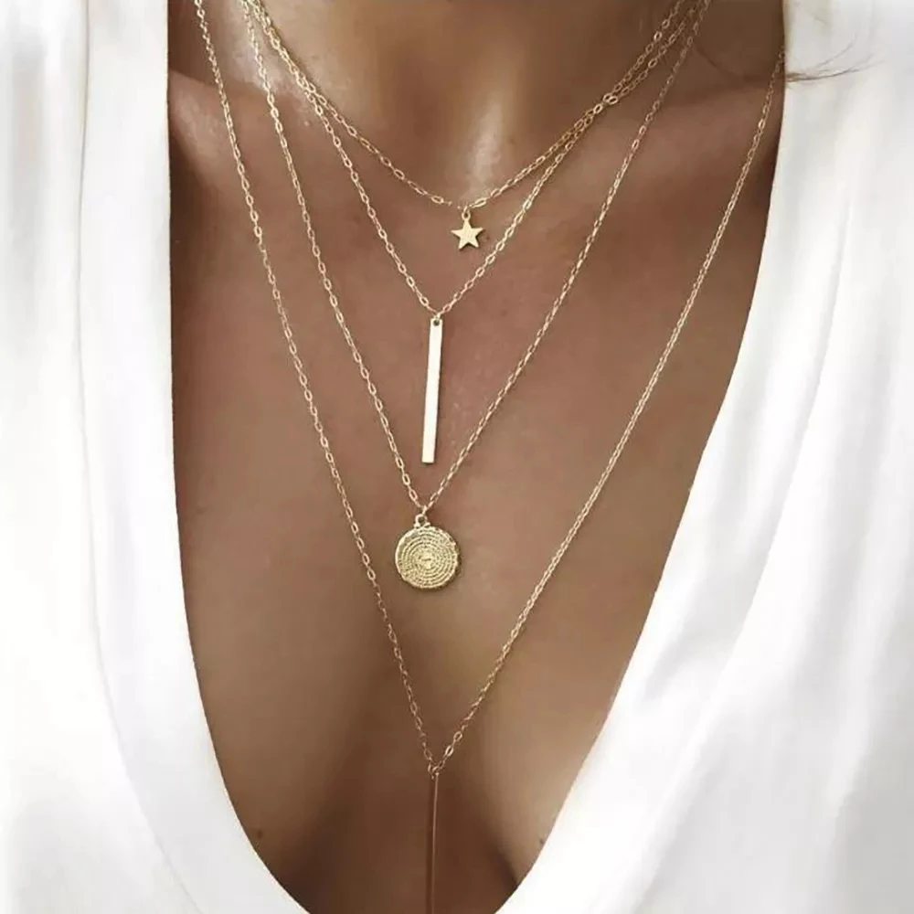 

Bohemian Long Pendant Necklaces Lady Vintage Gold Star Star Necklace Multilayer Necklace Statement Jewelry for Women Gift