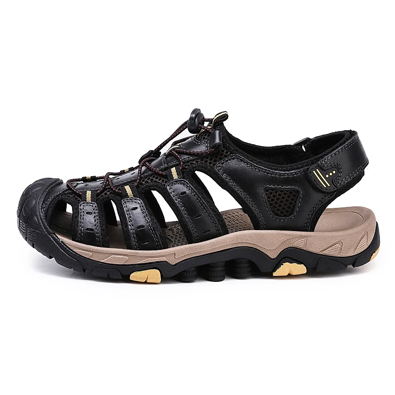 Мужские мягкие сандалии UEXIA черные удобные кожаные в римском стиле большие