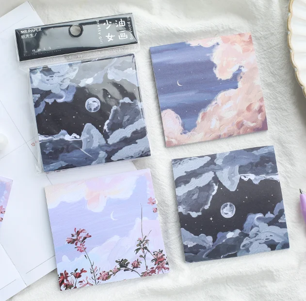 30sheets Girl Oil Painting Series Creative color cartoon notepad practical student memo pad kawaii Message School | Канцтовары для