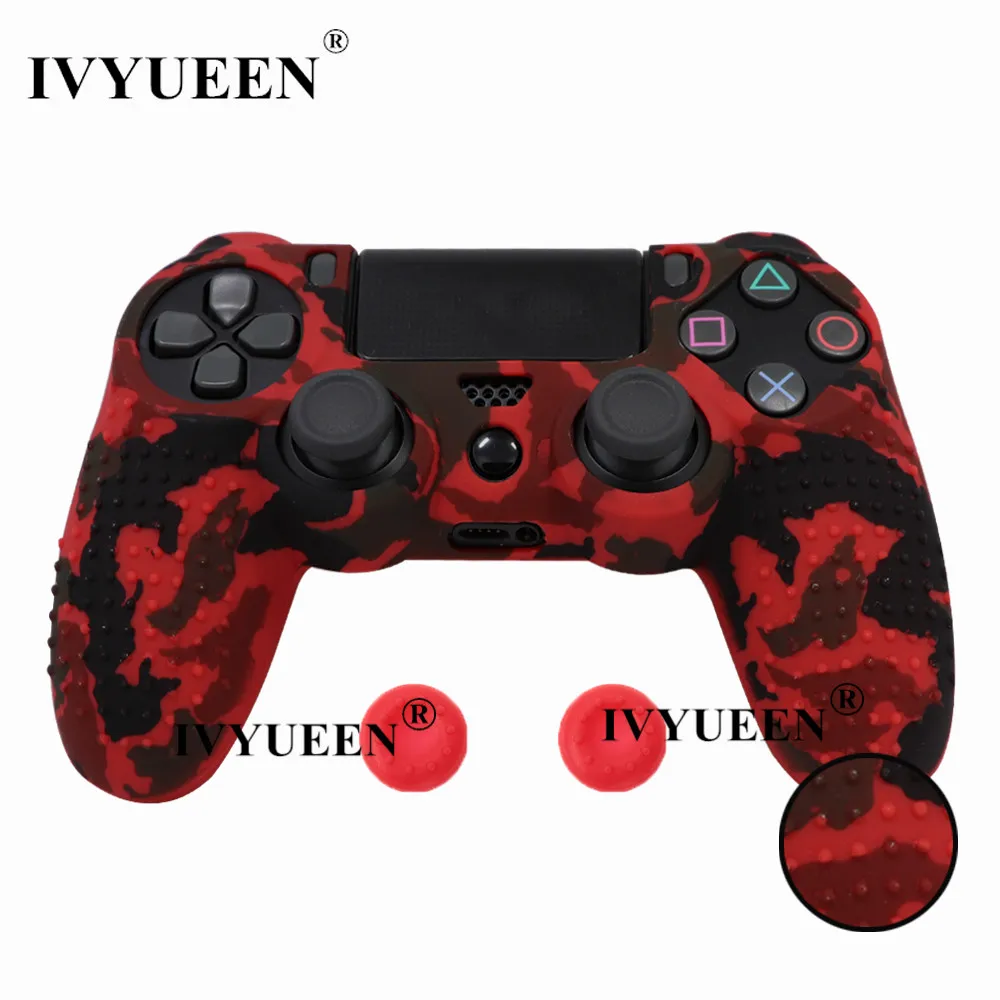 Red Camo IVYUEEN 25 Colors For PlayStation 4 PS4 Pro Slim Controller Silicone Protective Skin Case Cover Thumb Grip Caps for Dualshock 4 - Цвет: Red Camo