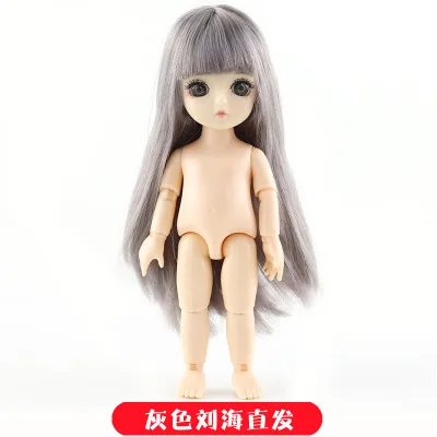 Gray straight hair 13 подвижных шарнирных 15 см 1/12 BJD куклы игрушки BJD Детская кукла Обнаженная Женская мода тела Куклы Игрушки для девочек подарок нормальная кожа - Цвет: Gray straight hair