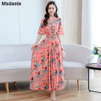 summer chiffon dress vintage lady printed long party dress slim womens 2020 new oversize plus size young ladies women dresses