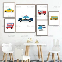transport theme vehicles canvas posters and prints boys gift car truck helicopter taxi bus canvas painting play room art decor