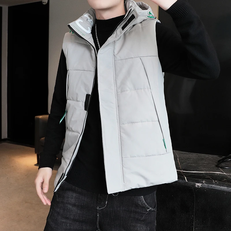 

Men's Vest Winter Down Vest Casual Waistcoat Men's Sleeveless Jacket Soft Shell Warm Men's 2020 Fashion Hooded Solid Color Vests