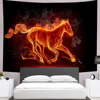 2021 new fashion red running fire horse art home decor wall hanging tapestry modern room decoration animal world window curtain