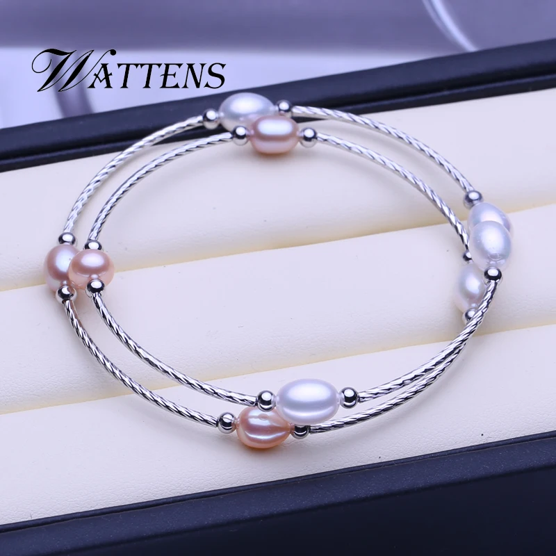 Женский браслет с натуральным пресноводным жемчугом двухслойный многоцветный