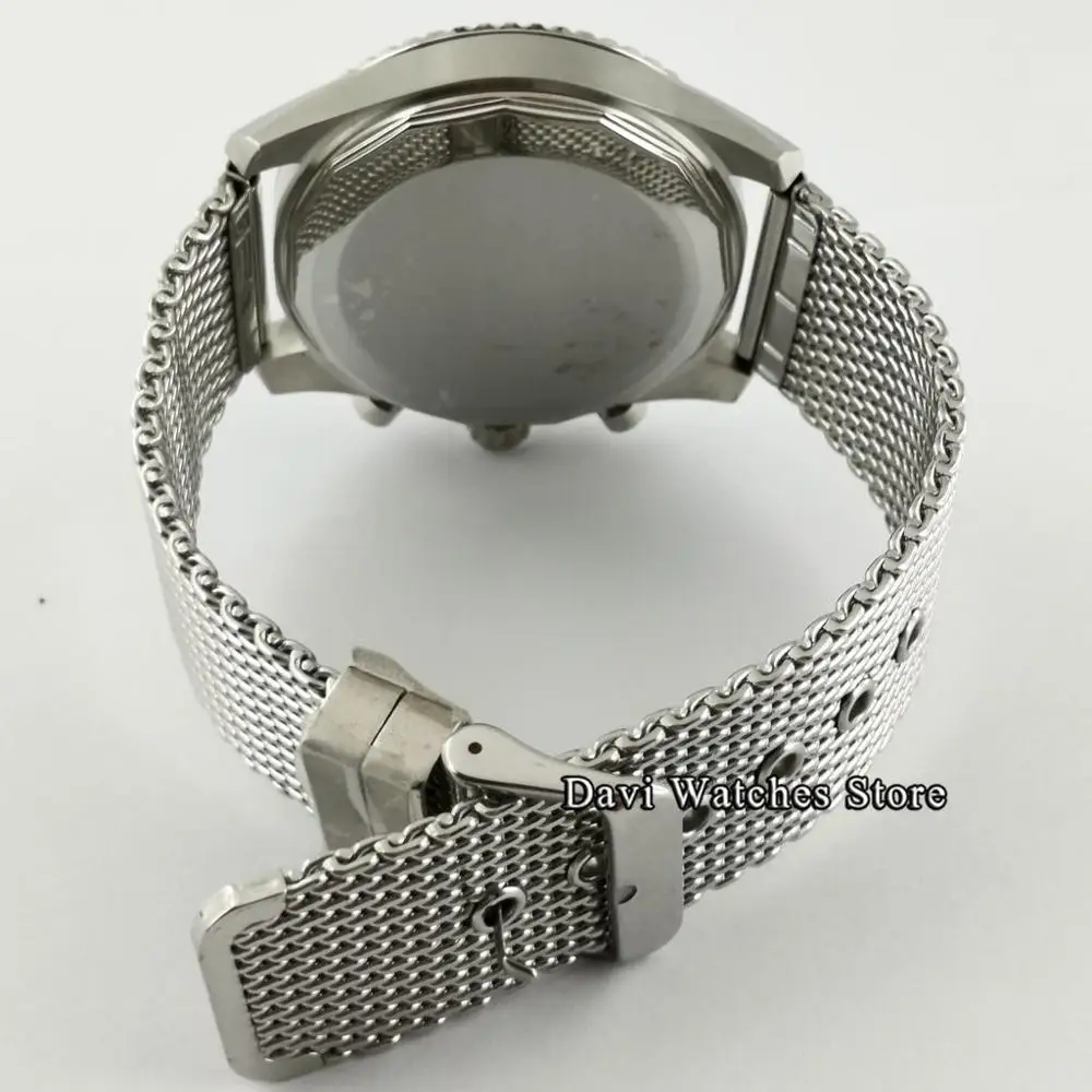 

45mm Bliger/Sterile mens quartz watch silver case bidirectional bezel green dial luminous men's Chronograph quartz watch