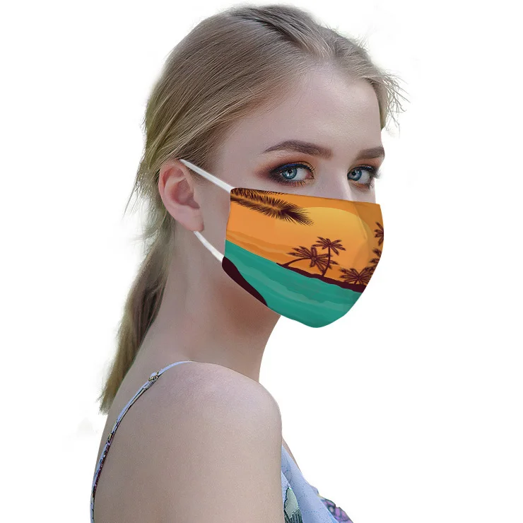 Пляжная маска для лица с принтом кокосового дерева противопылевые маски 2