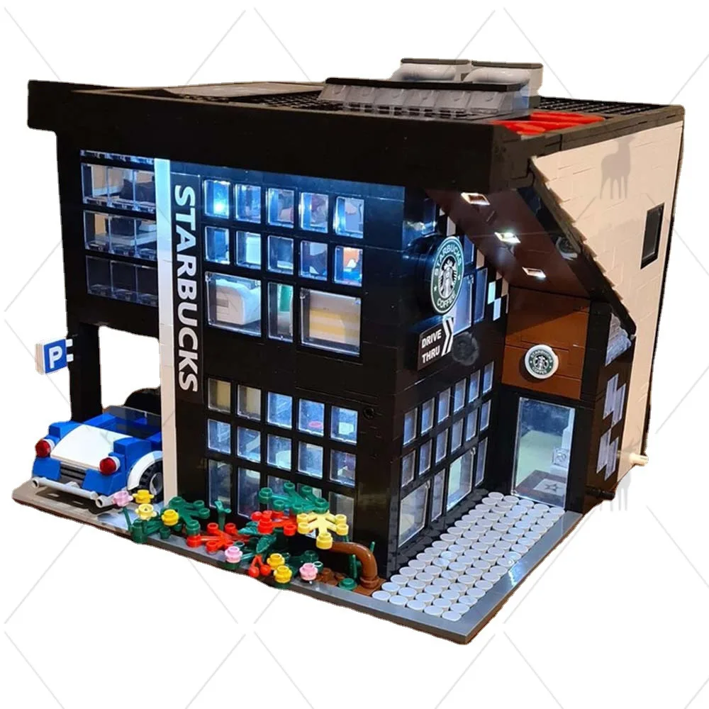 

Light Street View Series Modern Cafe Building Model Small Particle Assembled Building Block Model Compatible with Lego