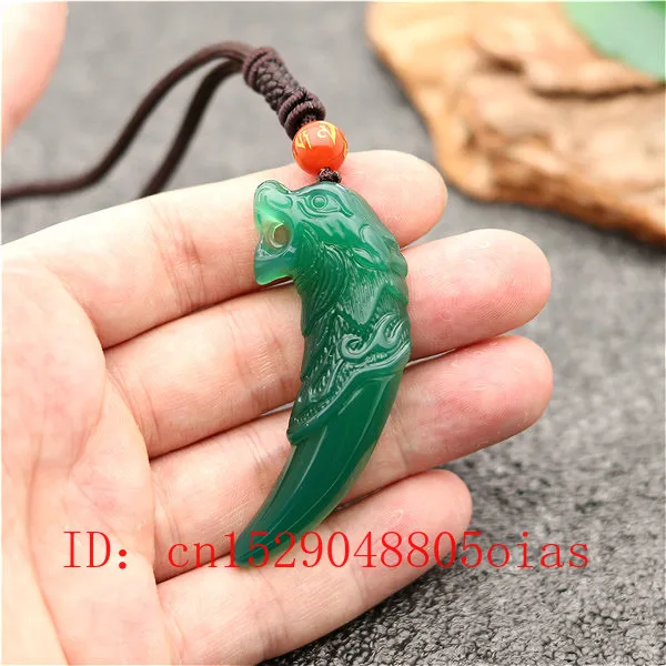 Натуральный зеленый китайский нефритовый кулон волчий зуб агат ожерелье модное