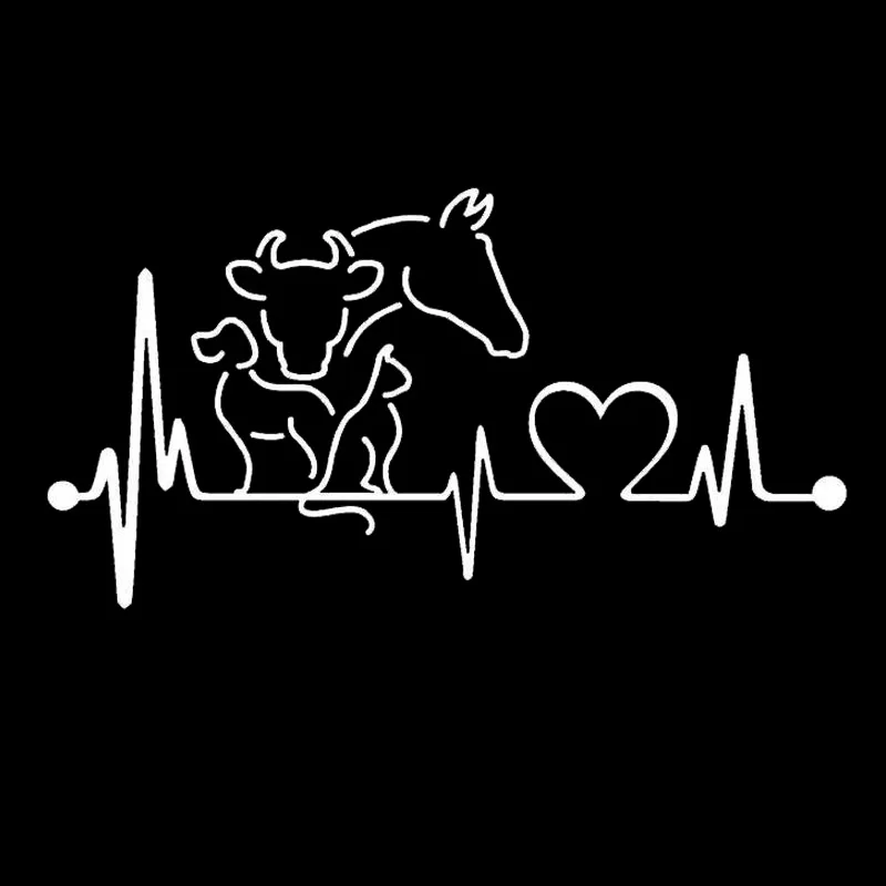 

Car Stickers Dog Cat Horse Cow Heartbeat Lifeline Monitor Creative Funny Animal Car Stickers Waterproof PVC Decal, 20CM* 10.6cm