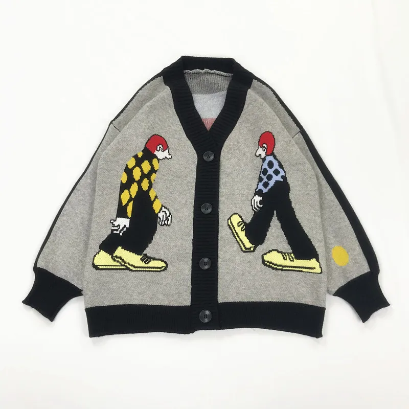 

2020 New Japanese Style Women's Cardigan Two Clowns Cartoon Print Cardigan Jacquard Cardigan Knitted Cardigan