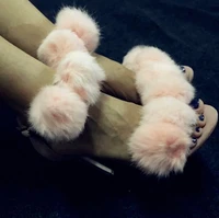 girls pink plush rabbit fur summer sandals women open toe back zipper ankle strap stiletto high heel party dress shoes size 44