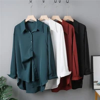 long sleeved solid color shirt women 2021 autumn and winter new style korean loose shirt women camisas mujer button
