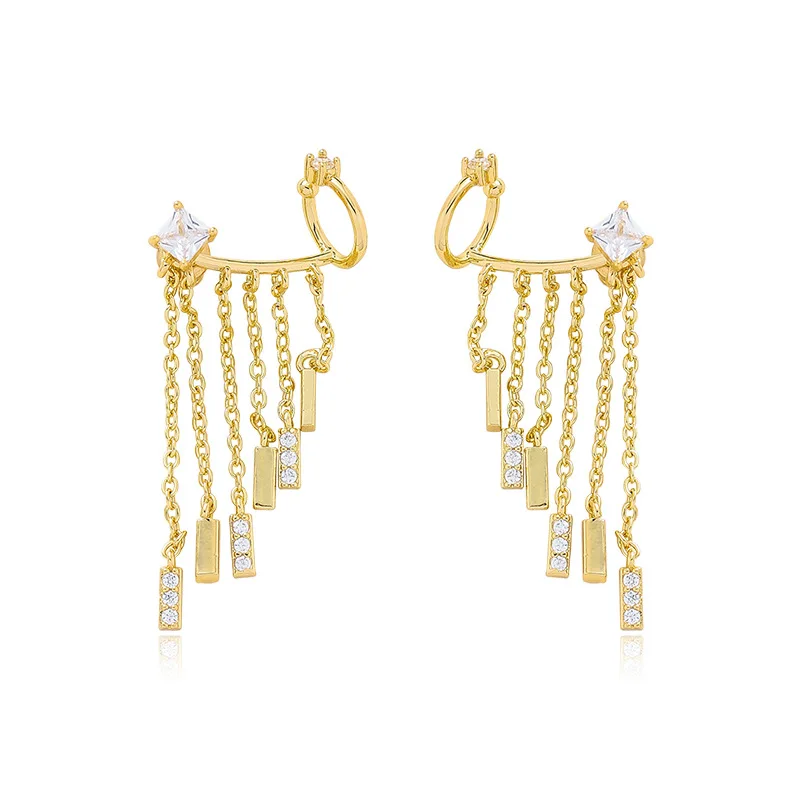 

YS-2 S925 silver needle European and American style zircon tassel earrings new trendy personality cold style ear bone clip