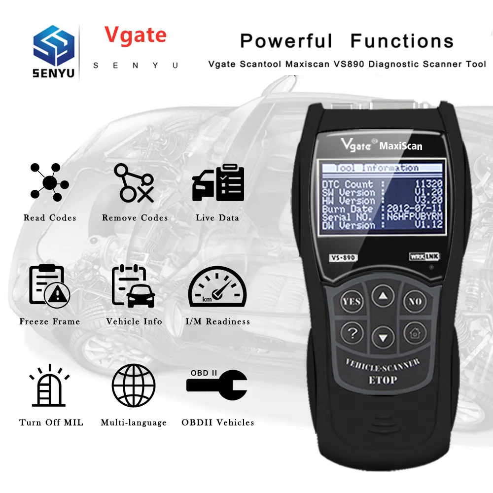 Считыватель кодов Vgate VS890 VS890S obd2 ELM327 V1.5 CAN BUS OBD OBD2 автомобильный диагностический