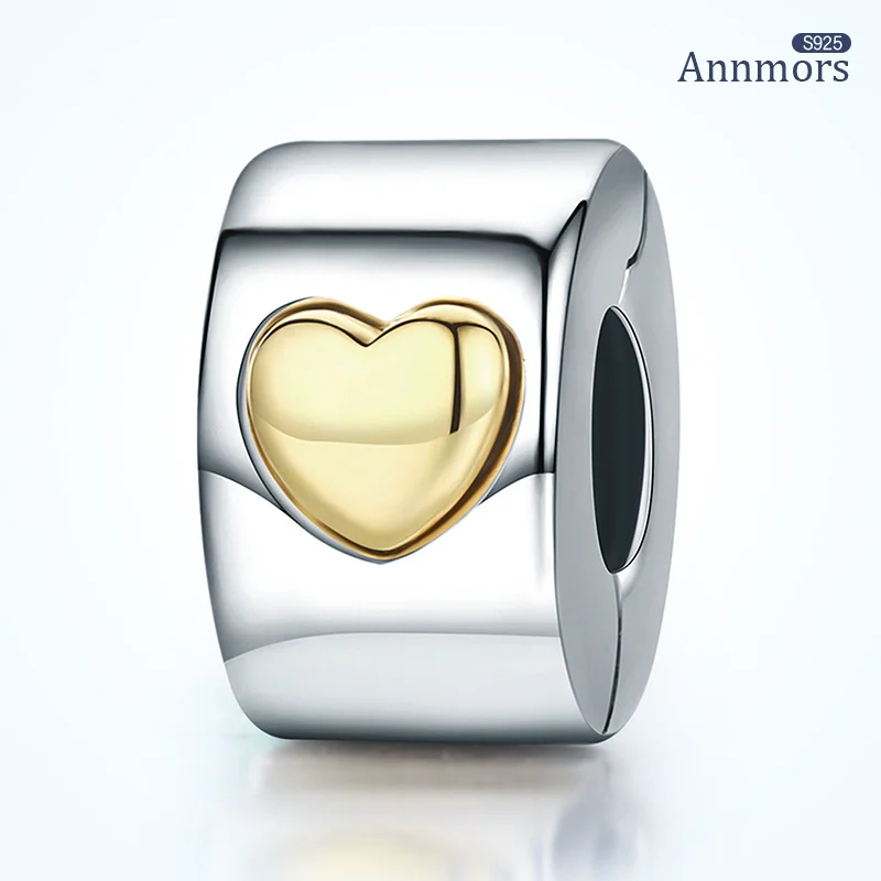 

Golden Heart Bead Fixed Clip Charms Prevent Run Metal Position Buckle Silver Plating Fits Pandora Charms Bracelet Necklaces